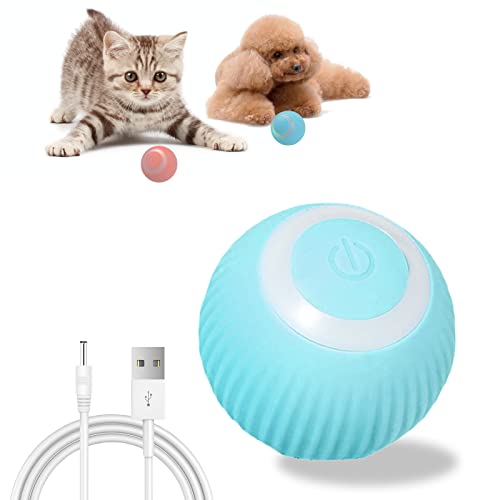 Cdipesp Automatischer aktiver Rollball für Hunde Selbstbewegliche Bälle, interaktives Katzenballspielzeug mit LED-Lichtern, USB wiederaufladbar, Silikon-Oberfläche (Blau) von Cdipesp