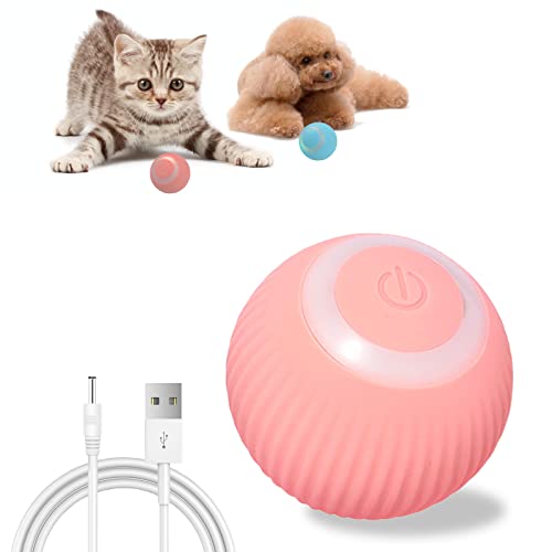 Cdipesp Automatischer aktiver Rollball für Hunde Selbstbewegliche Bälle, interaktives Katzenballspielzeug mit LED-Lichtern, USB wiederaufladbar, Silikon-Oberfläche (Rosa) von Cdipesp
