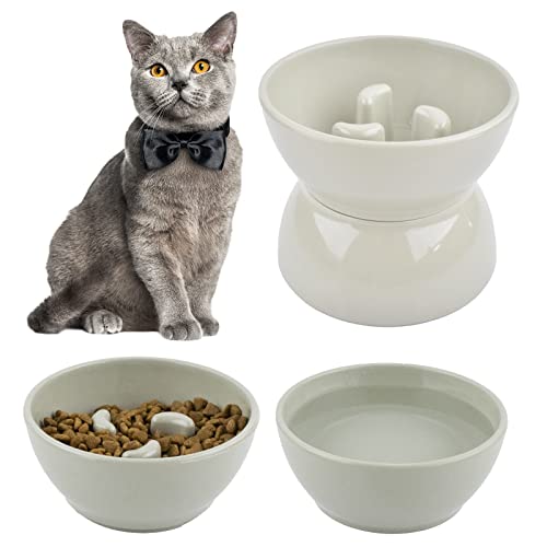 Cdipesp Erhöhter langsamer Futternapf für Katzen, erhöhter Katzennapf, um das Fressen zu verlangsamen, Katzenpuzzle-Futterspender für Futter und Wasser, Anti-Erbrechen Katzennäpfe für Indoor-Katzen von Cdipesp