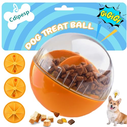 Cdipesp Leckerli-Dosierender Hundespielzeugball, geistig stimulierendes Spielzeug für Hunde, Wackelsack, interaktives Hundespielzeug für Langeweile, langsames Füttern (orange) von Cdipesp