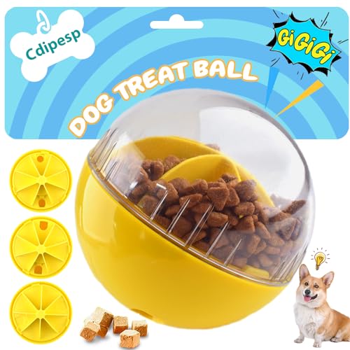 Cdipesp Leckerli-Spender-Hundespielzeugball, geistig stimulierendes Spielzeug für Hunde, Wackelsack, interaktives Hundespielzeug für Langeweile, langsames Füttern (gelb) von Cdipesp