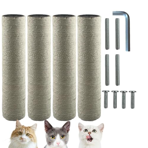 Cdycam 4 Pack Cat Scratching Post Replacement, 15.7 x 3.14 Inch M8 Screws Sisal Cat Tree Scratch Post Refill Pole Parts, DIY Scratcher Posts for Kittens Tree Tower (Sisal Hanf) von Cdycam