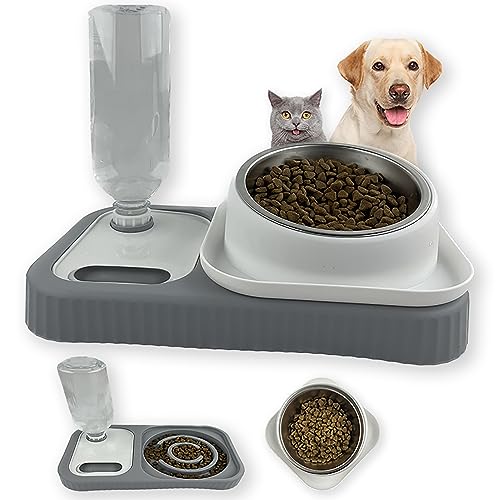 Cdycam Futter- und Wassernapf-Set, Doppel-Futternäpfe mit automatischer Schwerkraft-Wasserflasche, erhöhter langsamer Fresser, abnehmbarer Edelstahlnapf, um 15 ° neigbar, erhöht, kein Verschütten, Cdycam Futter- und Wassernapf-Set, Doppel-Futternäpfe mit automatischer Schwerkraft-Wasserflasche, erhöhter langsamer Fresser, abnehmbarer Edelstahlnapf, um 15 ° neigbar, erhöht, kein Verschütten, von Cdycam
