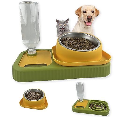 Cdycam Futter- und Wassernapf für Katzen und Hunde, doppelte Futternäpfe mit automatischer Schwerkraft-Wasserflasche, erhöhter langsamer Futternapf, abnehmbarer Edelstahlnapf, um 15° neigbar, erhöht, Cdycam Futter- und Wassernapf für Katzen und Hunde, doppelte Futternäpfe mit automatischer Schwerkraft-Wasserflasche, erhöhter langsamer Futternapf, abnehmbarer Edelstahlnapf, um 15° neigbar, erhöht, von Cdycam