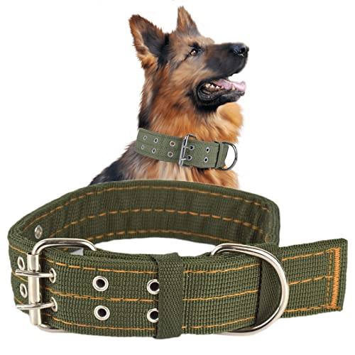 Cdycam Haustier-Hunde-Metallschnalle 2-reihig Armeegrün Nylon Stoff Gürtel Gurt Verstellbares Halsband L XL (L, Grün) von Cdycam