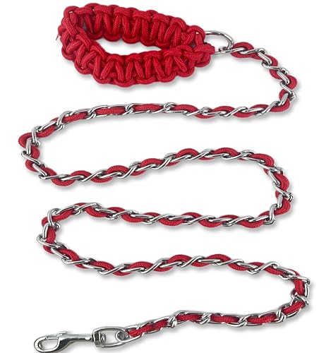 Cdycam Heavy Duty Mental Chain Dog Leash for Large Dogs Chew Proof Leashes for Medium Dogs with Rope Handle 1.7 m (L (18,1 kg - 36,3 kg), Red) von Cdycam