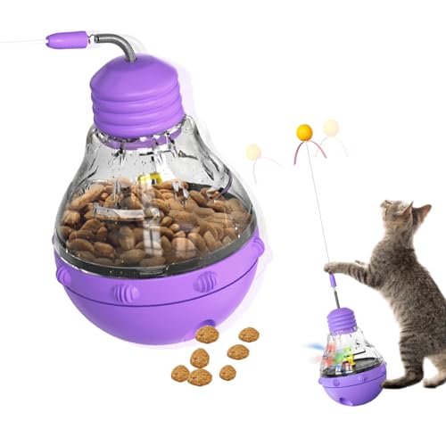 Cdycam Interaktives Spielzeug für Katzen, langsames Futterspender, Trinkglas-Design mit Teaser-Zauberstab und leuchtendem Ball, lustige Kätzchen-Leckerlis für Indoor-Katzen, Übung und Langeweile von Cdycam