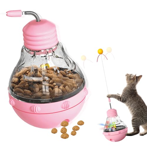 Cdycam Interaktives Spielzeug für Katzen, langsames Futterspender, Trinkglas-Design mit Teaser-Zauberstab und leuchtendem Ball, lustige Kätzchen-Leckerlis für Indoor-Katzen, Übung und Langeweile von Cdycam