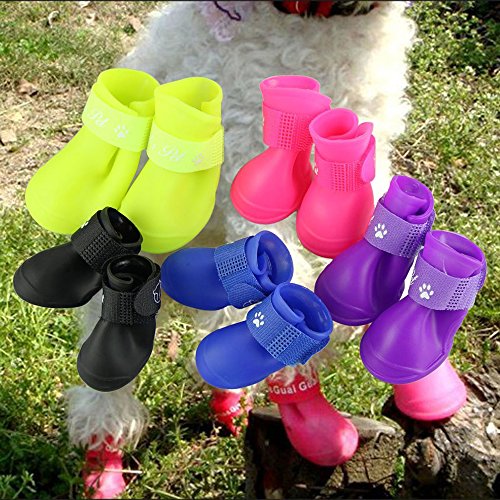 Cdycam Puppy Dogs Candy Colors Anti-Slip Waterproof Rubber Rain Shoes Boots Paws Cover (Black, Small) von Cdycam