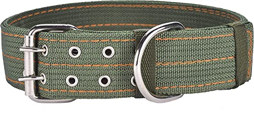 Cdycam Robustes, verstellbares Hundehalsband, 5,1 cm breit, militärisch, dickes Hundehalsband für große Hunde, atmungsaktives Nylon-Haustierhalsband mit Metallschnalle und D-Ring (X-Large, Grün) von Cdycam