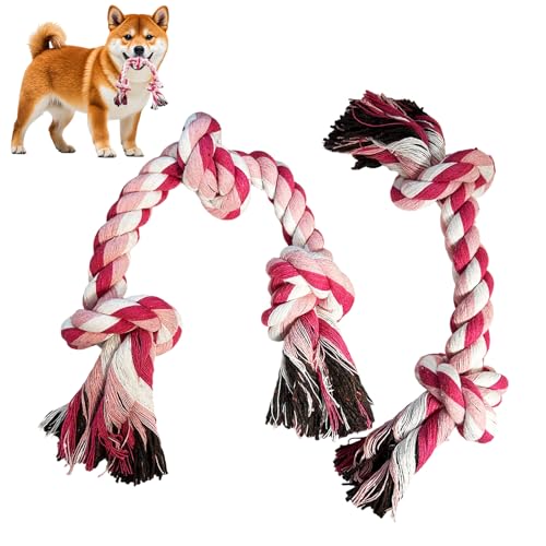 Cdyzqikm Hundespielzeug aus Seil, langlebige Baumwolle, Kauspielzeug für aggressive Kauer, interaktives Tauziehen und Zahnreinigung für kleine bis mittelgroße Haustiere (Rosa, Medium), 2 Stück von Cdyzqikm
