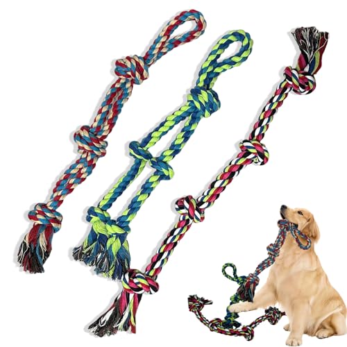 Cdyzqikm Robustes Hundespielzeug aus Seil, robustes Kauspielzeug, langlebiges interaktives Tauziehen und Zahnreinigungsseile für große und mittelgroße aggressive Kauer, 3 Stück, groß von Cdyzqikm