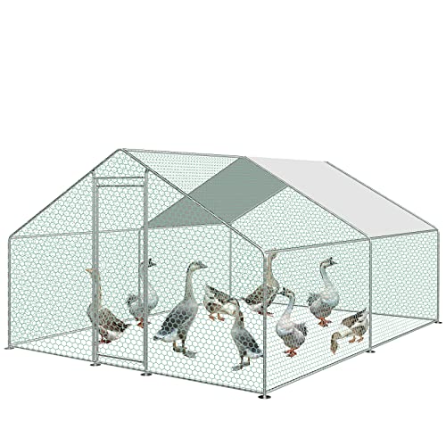 Cecaylie Hühnerstall Katzengehege Outdoor Freigehege 3x4x2m, Verzinkter Stahl Gehege, PVC-beschichtetes Schatten Dach für Geflügel, Kaninchen, Hunde von Cecaylie