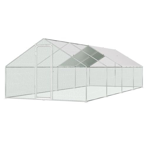 Cecaylie Hühnerstall Katzengehege Outdoor Freigehege 3x8x2m, Verzinkter Stahl Gehege, PVC-beschichtetes Schatten Dach für Geflügel, Kaninchen, Hunde von Cecaylie