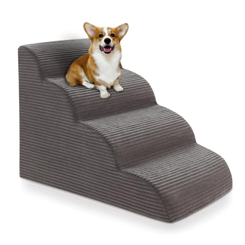 Gebogene Hundetreppe Rampe für hohe Betten 50.0 cm H, 4-stufige Hundetreppe für kleine Hunde und Katzen, Abnehmbare und waschbare Haustiertreppe für Hochbettklettern, rutschfeste ausgewogene Gebogene Hundetreppe Rampe für hohe Betten 50.0 cm H, 4-stufige Hundetreppe für kleine Hunde und Katzen, Abnehmbare und waschbare Haustiertreppe für Hochbettklettern, rutschfeste ausgewogene von Ceekliybear