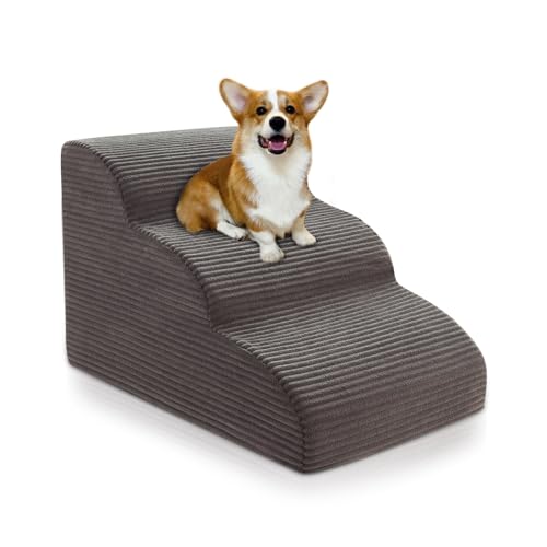 Gebogene Hundetreppen-Rampe für Betten, Couches und Stuhl, 39,9 cm hoch, 3-stufige Hundetreppe für kleine Hunde, Haustiertreppe für Katzen mit rutschfestem, abnehmbarem und waschbarem Bezug, Gebogene Hundetreppen-Rampe für Betten, Couches und Stuhl, 39,9 cm hoch, 3-stufige Hundetreppe für kleine Hunde, Haustiertreppe für Katzen mit rutschfestem, abnehmbarem und waschbarem Bezug, von Ceekliybear