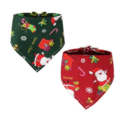 Hundehalstücher mit Weihnachtsmotiv, waschbar, dreieckig, verstellbar, Katzentuch, Hunde-Lätzchen, Weihnachts-Kostüm, Zubehör für Welpen, kleine, mittelgroße und große Haustiere, 2 Stück von Cehoo