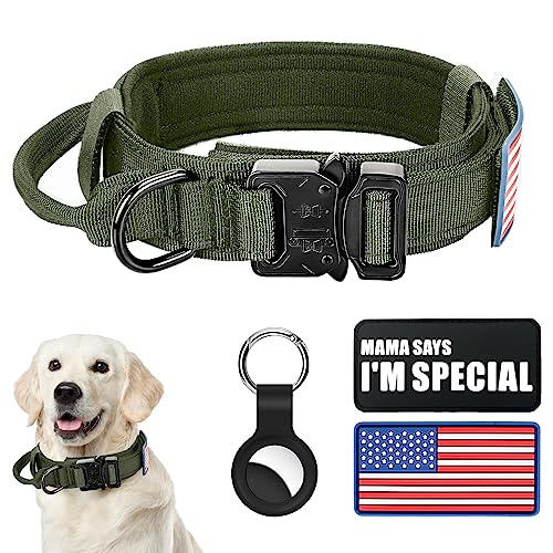 Taktisches Hundehalsband, militärisches Hundehalsband, verstellbar, Nylon, robuste Metallschnalle mit Griff für Hundetraining, mit Patches (grün, M) von Celifelight