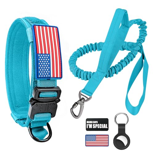 Taktisches Hundehalsband und Bungee-Leine, Militär-Hundehalsband und Leine, Set mit US-amerikanischer Flagge, verstellbares K9-Halsband mit robuster Metallschnalle und Griff, mit Patches und Taktisches Hundehalsband und Bungee-Leine, Militär-Hundehalsband und Leine, Set mit US-amerikanischer Flagge, verstellbares K9-Halsband mit robuster Metallschnalle und Griff, mit Patches und von Celifelight