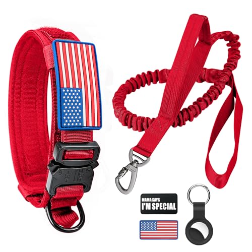 Taktisches Hundehalsband und Bungee-Leine, Militär-Hundehalsband und Leine, Set mit US-amerikanischer Flagge, verstellbares K9-Halsband mit robuster Metallschnalle und Griff, mit Patches und Taktisches Hundehalsband und Bungee-Leine, Militär-Hundehalsband und Leine, Set mit US-amerikanischer Flagge, verstellbares K9-Halsband mit robuster Metallschnalle und Griff, mit Patches und von Celifelight