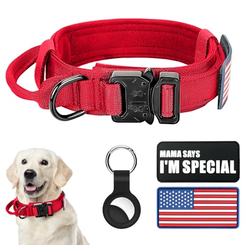 Taktisches Hundehalsband und Bungee-Leine, Militär-Hundehalsband und Leine, Set mit USA-Flagge, verstellbares K9-Halsband mit robuster Metallschnalle und Griff, mit Patches und Airtags-Hülle (M, Rot Taktisches Hundehalsband und Bungee-Leine, Militär-Hundehalsband und Leine, Set mit USA-Flagge, verstellbares K9-Halsband mit robuster Metallschnalle und Griff, mit Patches und Airtags-Hülle (M, Rot von Celifelight