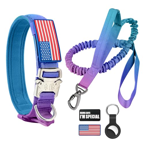 Taktisches Hundehalsband und Bungee-Leine, Militär-Hundehalsband und Leine, Set mit USA-Flagge, verstellbares K9-Halsband mit robuster Metallschnalle und Griff, mit Patches und Airtags-Hülle Taktisches Hundehalsband und Bungee-Leine, Militär-Hundehalsband und Leine, Set mit USA-Flagge, verstellbares K9-Halsband mit robuster Metallschnalle und Griff, mit Patches und Airtags-Hülle von Celifelight