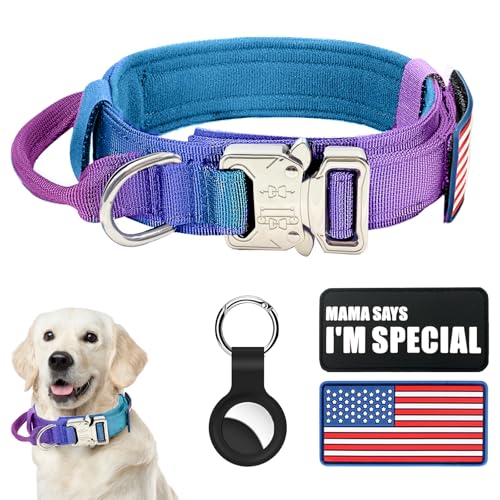 Taktisches Militär-Hundehalsband, verstellbar, Nylon, robuste Metallschnalle mit Griff für Hundetraining, Patches (Farbverlauf 1, XL) Taktisches Militär-Hundehalsband, verstellbar, Nylon, robuste Metallschnalle mit Griff für Hundetraining, Patches (Farbverlauf 1, XL) von Celifelight