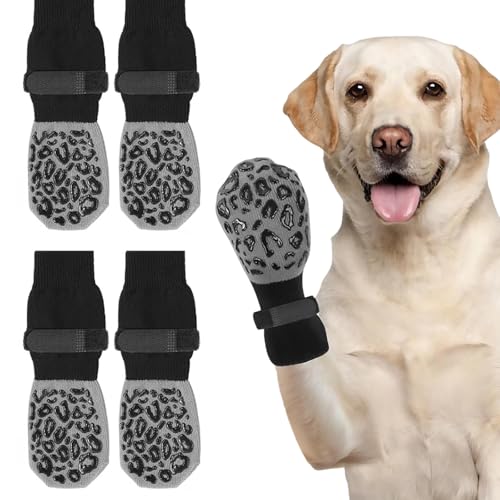2 Paar Hundesocken Leckschutz Hundesocken Anti Rutsch Doppelseitig Antirutschsocken Hund,für Den Einsatz Auf Hartholzböden Im Innenbereich,Pfotenschutz Hund (Schwarzes Leopardenmuster,L) von Celiodd