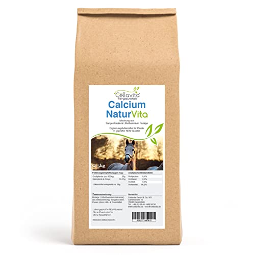 Cellavita | Calcium Natur Vita für Pferde 5kg Vorratsbeutel | 50:50 Pulver Mischung aus Sango-Koralle & Lithothamnium-Alge - natürliches Kalzium von Cellavita