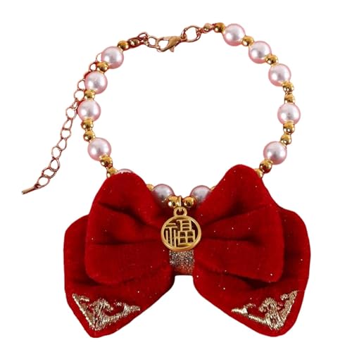 Perlen-Halsband für Hunde, Katzenhalsband mit Perlen, Geburtstag, Party, Haustier-Halsband für Neujahr, Schmuck mit Benediker-Anhänger Perlen-Halsband für Hunde, Katzenhalsband mit Perlen, Geburtstag, Party, Haustier-Halsband für Neujahr, Schmuck mit Benediker-Anhänger von Celuicion
