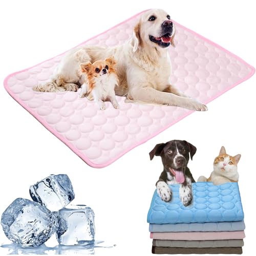 Cemssitu Washable Cooling Mat for Dogs, Ice Silk Cooling Dog Bed, Summer Pet Cooling Mat for Indoor & Outdoor, Durable Sofa Cooling Pad Blanket for Small Medium Large Dogs/Cats (24 * 20 in,Pink) von Cemssitu