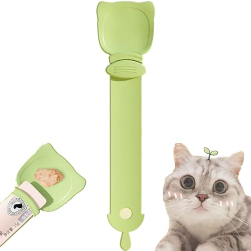 Happy Spoon for Cats, Happy Spoon Cat Treat Feeder, Cuddles and Meow Happy Spoon, Cat Wet Treats Dispense Spoon (Green) von Cemssitu