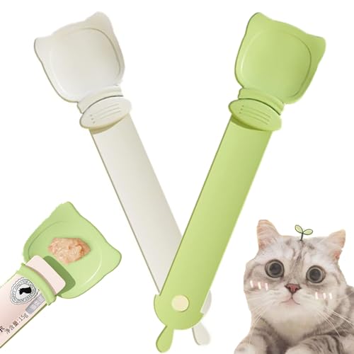 Happy Spoon for Cats, Happy Spoon Cat Treat Feeder, Cuddles and Meow Happy Spoon, Cat Wet Treats Dispense Spoon (Green+White) von Cemssitu