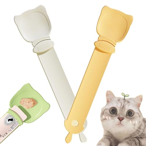 Happy Spoon for Cats, Happy Spoon Cat Treat Feeder, Cuddles and Meow Happy Spoon, Cat Wet Treats Dispense Spoon (White+Yellow) von Cemssitu
