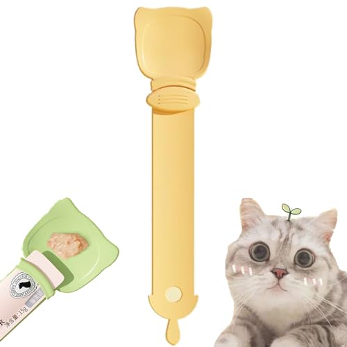 Happy Spoon for Cats, Happy Spoon Cat Treat Feeder, Cuddles and Meow Happy Spoon, Cat Wet Treats Dispense Spoon (Yellow) von Cemssitu