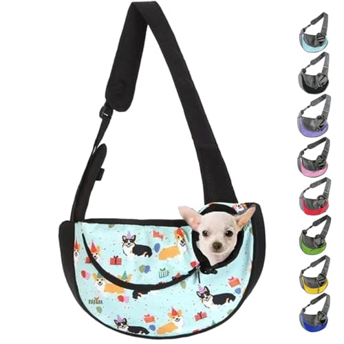 Pet Carrier - for Cats and Small Dogs, Pet Dog Cat Puppy Soft Sided Sling Hands-Free Shoulder Bag, Small Dog Carrier Portable Collapsible Travel Bag with Pockets (L(2.5-5KG),Green Cat) von Cemssitu