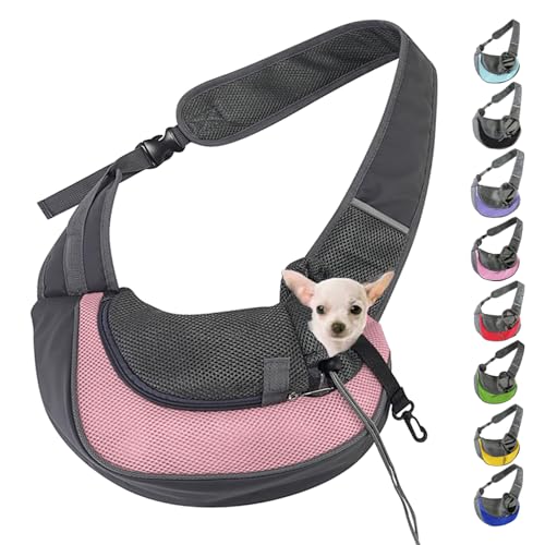 Pet Carrier - for Cats and Small Dogs, Pet Dog Cat Puppy Soft Sided Sling Hands-Free Shoulder Bag, Small Dog Carrier Portable Collapsible Travel Bag with Pockets (L(2.5-5KG),Pink) von Cemssitu
