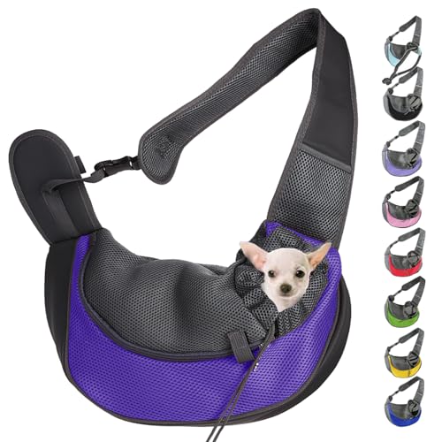 Pet Carrier - for Cats and Small Dogs, Pet Dog Cat Puppy Soft Sided Sling Hands-Free Shoulder Bag, Small Dog Carrier Portable Collapsible Travel Bag with Pockets (L(2.5-5KG),Purple) von Cemssitu