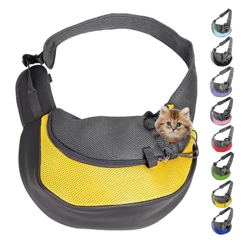 Pet Carrier - for Cats and Small Dogs, Pet Dog Cat Puppy Soft Sided Sling Hands-Free Shoulder Bag, Small Dog Carrier Portable Collapsible Travel Bag with Pockets (L(2.5-5KG),Yellow) von Cemssitu