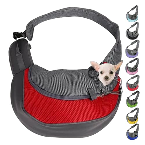 Pet Carrier - for Cats and Small Dogs, Pet Dog Cat Puppy Soft Sided Sling Hands-Free Shoulder Bag, Small Dog Carrier Portable Collapsible Travel Bag with Pockets (S(0-2.5KG),Red) von Cemssitu