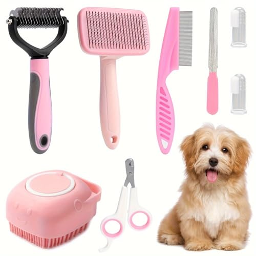 Cenei 8-Teiliges Hundebürsten-Pflegeset, Selbstreinigungsset für Haustiere, mit Nagelknipser und -Feilen für Haustiere, Kamm, Shampoo-Badebürste für Haustiere Cenei 8-Teiliges Hundebürsten-Pflegeset, Selbstreinigungsset für Haustiere, mit Nagelknipser und -Feilen für Haustiere, Kamm, Shampoo-Badebürste für Haustiere von Cenei