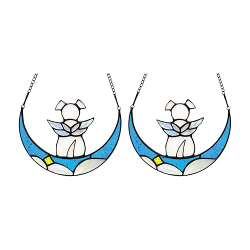 Cenifin Paar Handgefertigter Mond Design Memory Dog Memory Comfort Display Mit Künstlerischem Glaseffekt Sonneneinstrahlung Dekorationen Handgefertigtes Haustier Gedenkgeschenk von Cenifin