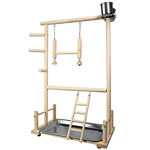 Censous Papageien-Spielplatz, Naturholz Papagei Barsch Gym Play Stand Sittich-Leitern mit Cups und Spielzeug ÜBungsspiel von Censous