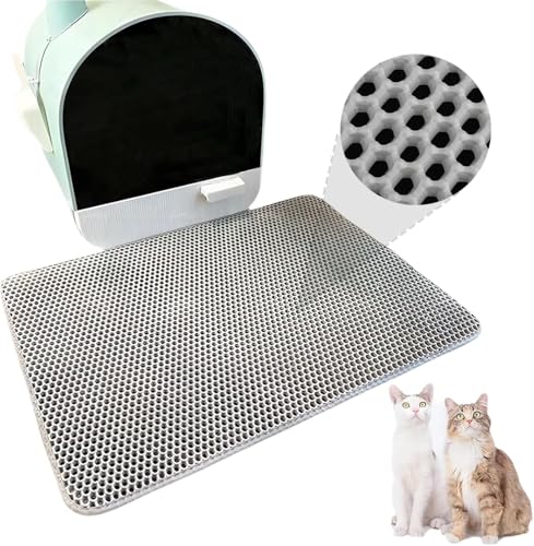 Katzenklo Matte 60 * 40cm, wasserdichte und rutschfeste Katzenstreu Matte, Doppelte Schichte Katzenklo Unterleger, Waben Design Katzenmatte, Zusammenklappbar Matte Katzentoilette für Streu Kontrolle von CensuobOB