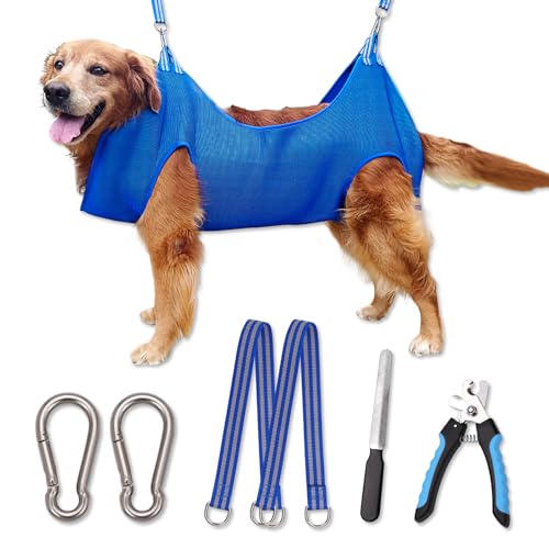 Kkiimatt 10 in 1 XL Pet Grooming Hammock Harness for Extra Large Dogs, Dog Grooming Hammock Dog Nail Hammock with Nail Clippers/Trimmer, Dog/Cat Grooming Sling Holder for Nail Trimming/Clipping (XXL/under 120lb, Blue) von Cenyo