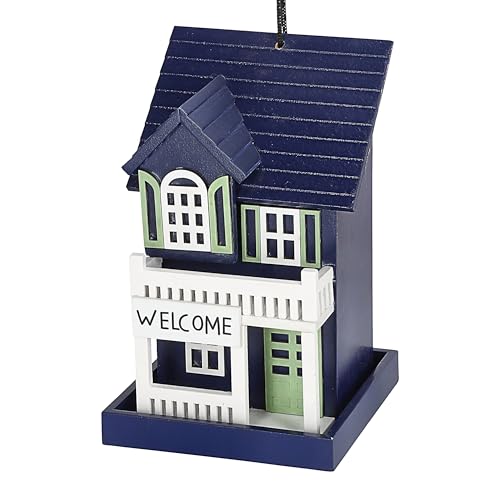 Vogelhaus zum Aufhängen 'Welcome' | 12x19cm blau grün MDF | Häuschen Futterstation Vogelkasten Veranda Balkon (1 x Vogelhaus grün/blau) von Cepewa