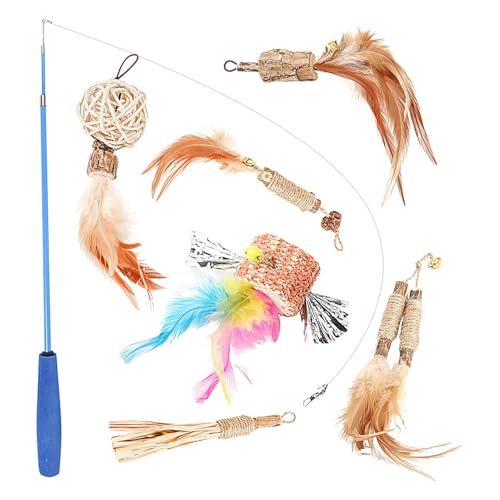 Cat Toy, Pet Teaser Wand, Feather Cat Wand, Bite-Resistant Cat Toys, Multifunctional Interactive Cat Wand Toy Set Natural Silver Rattan and Sisal Rope Cat Wand Toy for Bite-Resistant Play Cat Toy, Pet Teaser Wand, Feather Cat Wand, Bite-Resistant Cat Toys, Multifunctional Interactive Cat Wand Toy Set Natural Silver Rattan and Sisal Rope Cat Wand Toy for Bite-Resistant Play von Ceprznvey