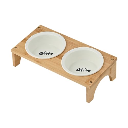 Elevated Pet Bowl, Ceramic Cat Bowl, Tilted Dog Feeder, Whisker Friendly Design, Wooden Non-Slip Base, Pet Feeding Station for Home or Travel, 12.6x6.3x3.5 von Ceprznvey
