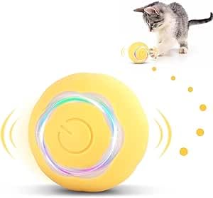 Katzenspielzeug Elektrisch Katzenball, Katzenspielzeug mit USB Wiederaufladbarer, Automatischer 360 Grad Rollbal Interaktives, Power Ball für Katzen(Gelb) von Cerioll