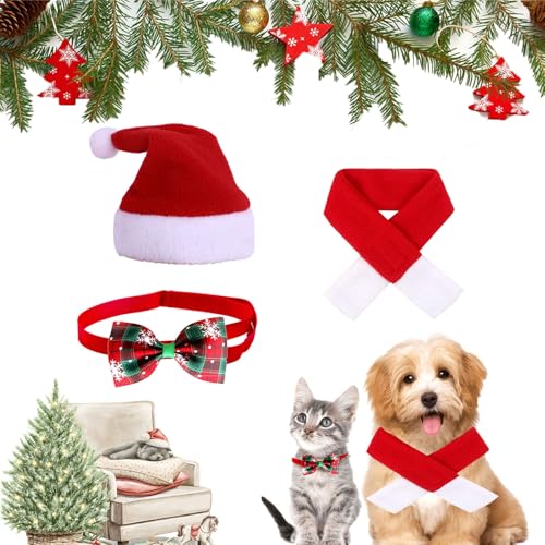 Weihnachten Katzenkostüm Hundekostüm, 3 Stück Weihnachten Haustier Kostüm Set, Haustier Weihnachtskostüme Set, Katzen Weihnachtskostüm, Für Kleine Hunde von Cerioll